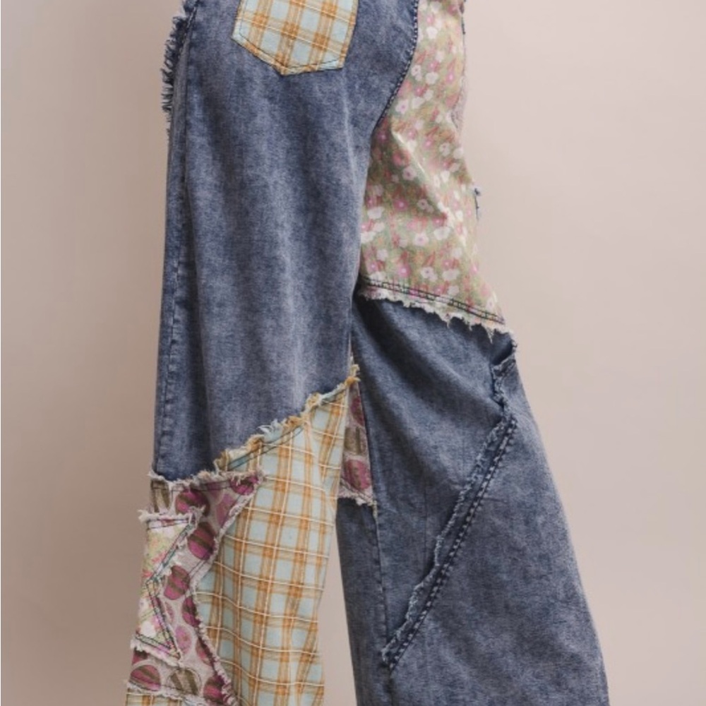 Blue Velvet Contrasting Patchwork Denim Wide-Leg Pants Size M NWT Sealed Bag - Picture 2 of 10